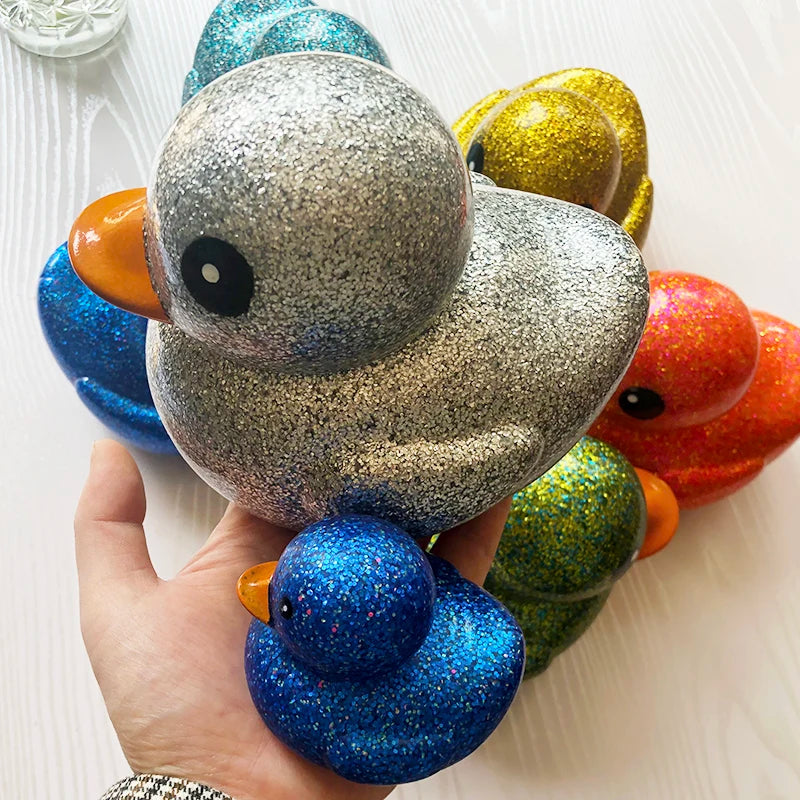 6PCS/SET Squeeze-sounding Dabbling 80MM Rubber Ducks Baby Shower Water Bathing Floating Toys Vinyl Glitter Duck With BB Sounds