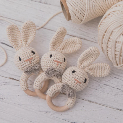 Baby Crochet Rattle Wooden Teether Toy BPA Free Wood Rodent Rabbit Rattle Baby Mobile Play Gym Newborn Educational Music Toys