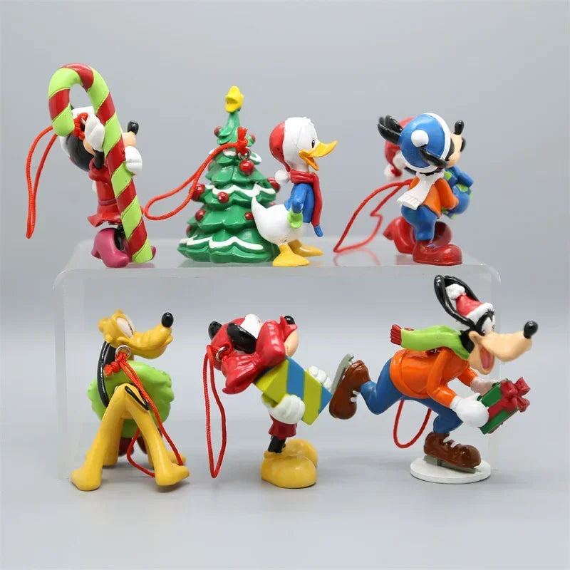 6Pcs/Set Disney Mickey Mouse Minnie Goofy Plut Donald Duck Daisy Christmas Series Anime Model Toy Collection Ornaments Xmas Gift