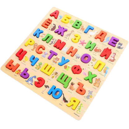 Russian Puzzle Educational Toys Puzzles Alphabet for Kids Learning Wooden Animal Toddler