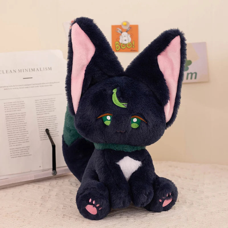 Game Genshin Black Cat Fluffy Impact Wanderer Pet Plush Toy Scaramouche Cat Cosplay Doll Soft Stuffed Pillow Christmas Gift