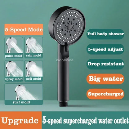 Turbo Bathroom Shower Head Strong Current Shower Heads High Pressure Powerful Rain Shower Head 5 Modes Universal Shower Head Set