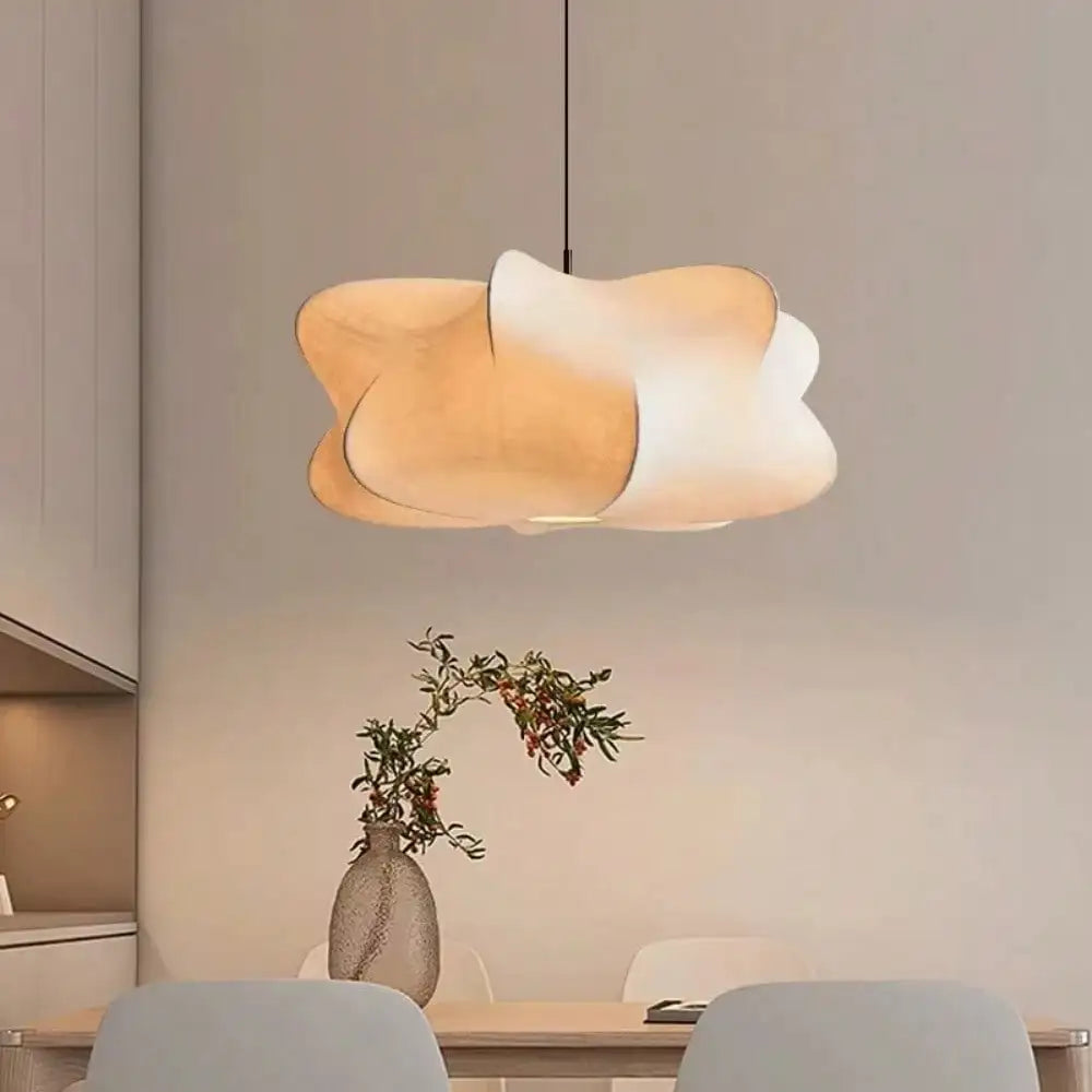 Wabi Sabi Living Room Ceiling Lamp Shop Bar Parlor Pendant Lights Silk Hanging Chandelier Home Decorations Lustre E27 (No Bulb))