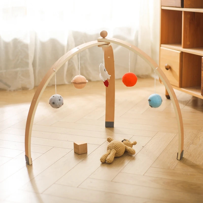 Baby Wooden Gym Pendant Toy Soft Felt Music Rattle Cotton Crochet Mobile Crib Teether Pendant For Infant Activity Gym Toys Gift