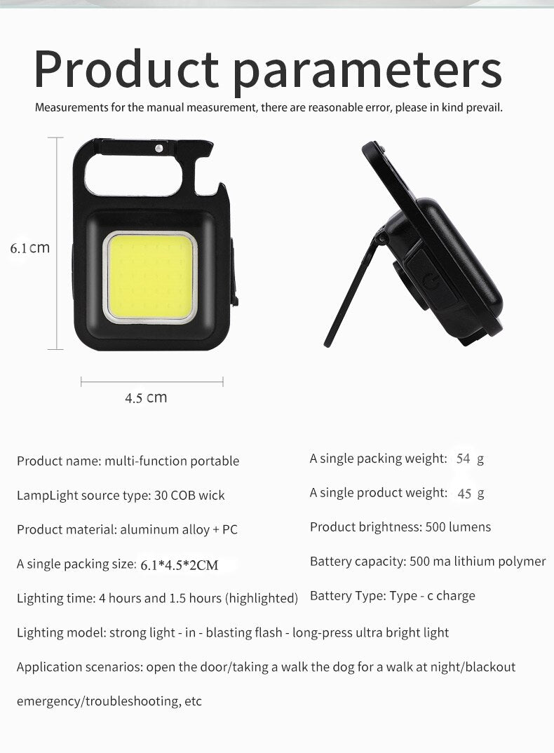 1-5PCS Mini LED Flashlight Portable COB Keychain Work Lights 500LM USB Charging Waterproof For Outdoor Walking Camping Lighting