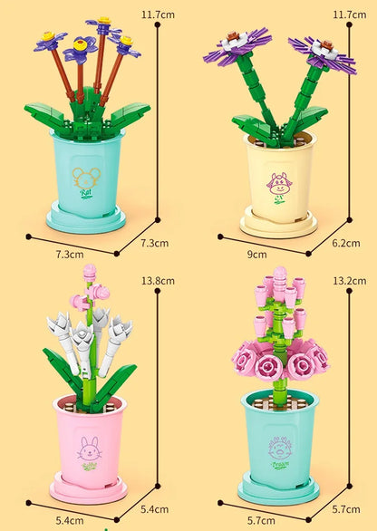 HOT MOC Flowers DIY Potted Plants Micro Landscapes Mini Art Construction Building Blocks Sets Model Dolls Brick Girls Toys Gifts