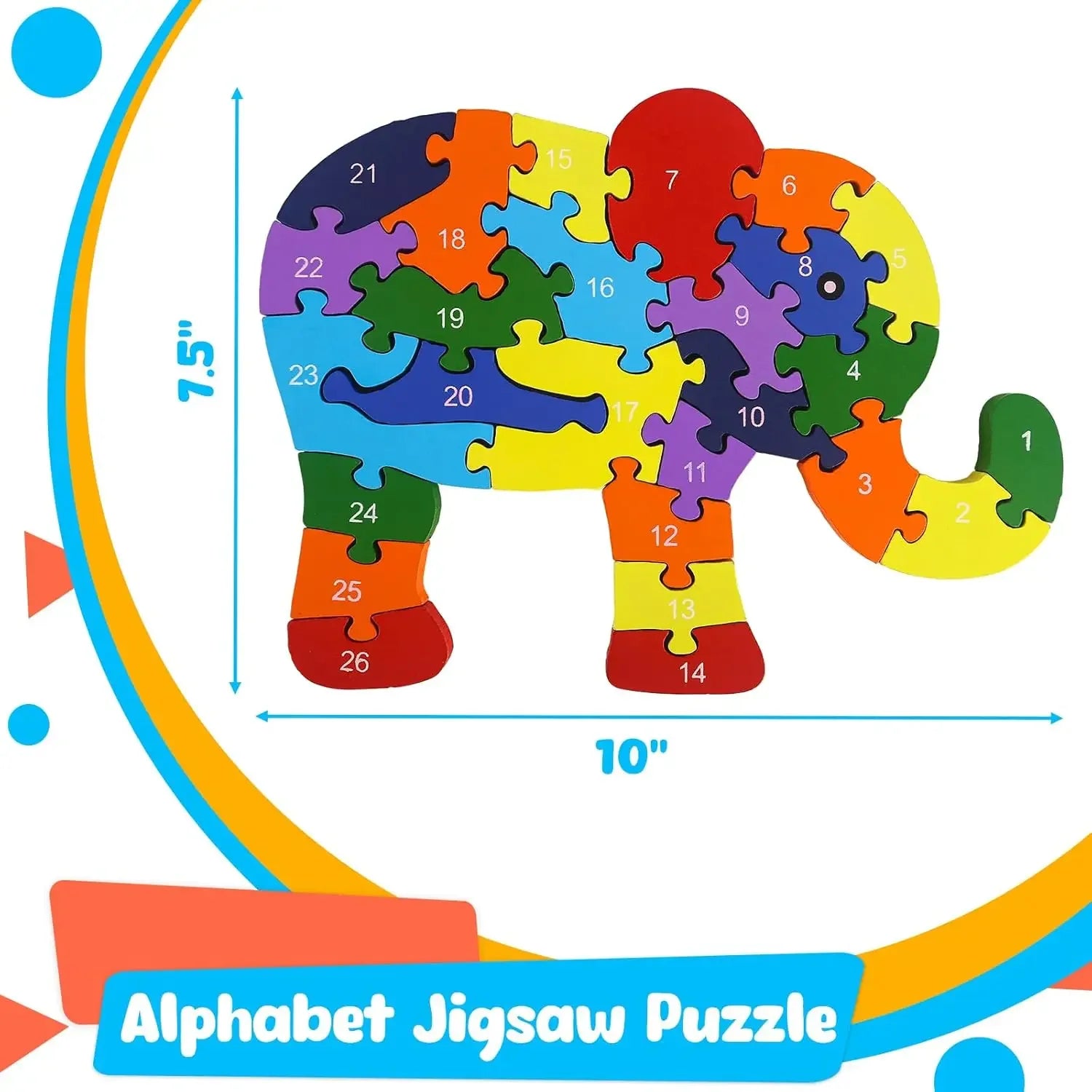 LovesTown Alphabet Jigsaw Puzzle, Animal Wooden Puzzle Elephant Letters Numbers Block Toys for Kids