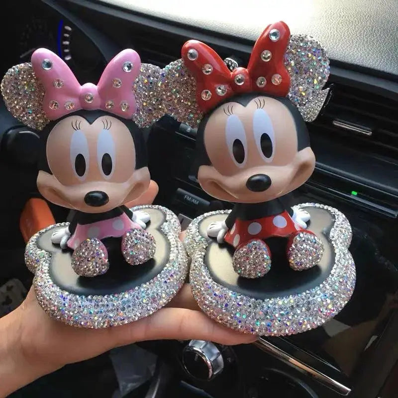 Disney Mickey Mouse Minnie Action Figure Cartoon Diamond Inlay Doll Model Kawaii Mickey Sculpture Desktop Car Ornaments Decor