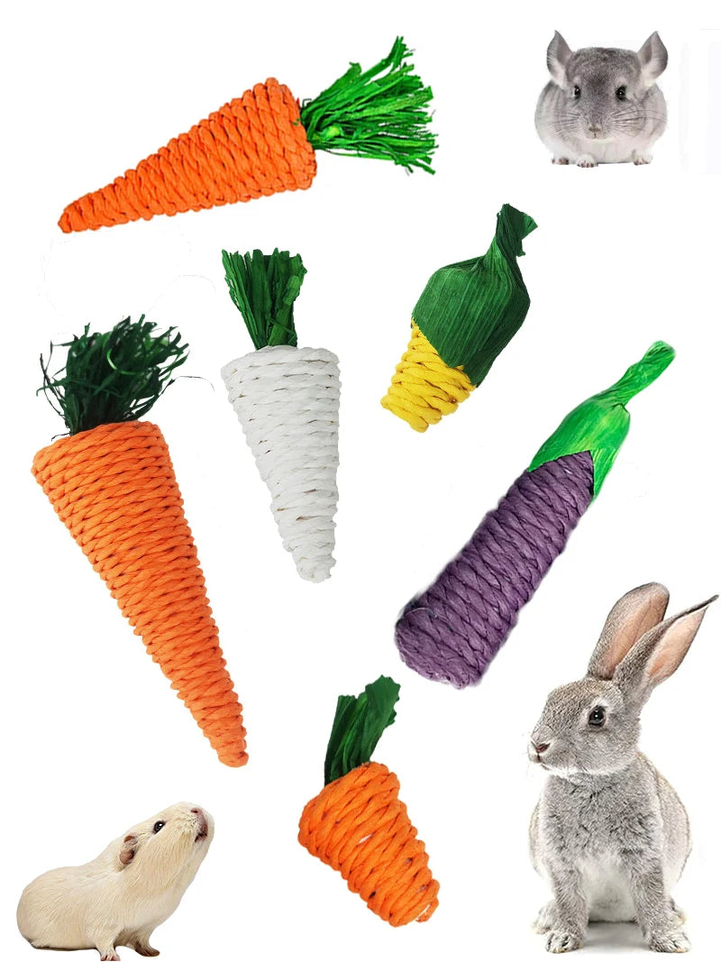 Rabbit Chew Toy Small Animal Chew Treat 100% Natural Material Handmade for Bunny Chinchilla Guinea Pig Hamsters Rat Pet Supplies