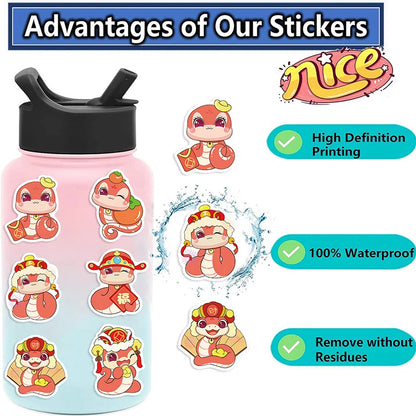 50Pcs Spring Festival Year Of The Snake Stickers Graffiti Decals DIY Phone Case Luggage Guitar Aesthetic Sticker Kids Toys