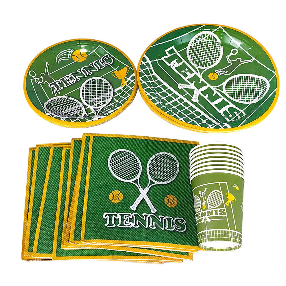 Tennis Theme Disposable Tableware Paper Plate Cup Napkin Tennis Racket Balloon Kids Boys Sport Tennis Birthday Party Decor