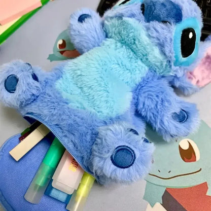 Disney Stitch Pencil Case Cute Cartoon Plush Doll Pen Container Girl&amp;Child Toys Fashion Learning Stationery Pouch Holiday Gifts