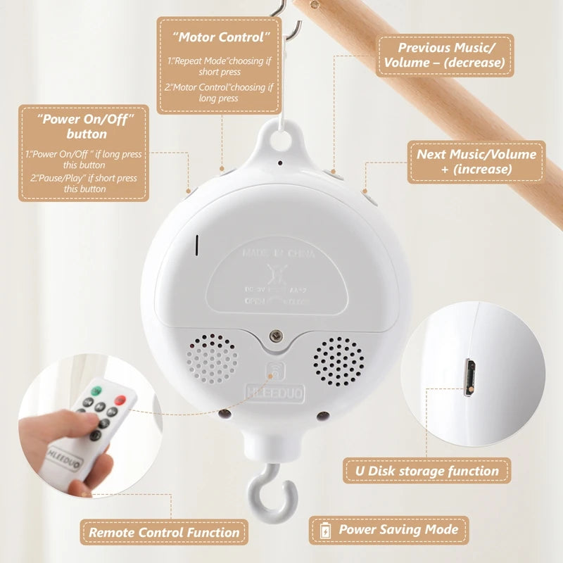 Baby Rattle Toys 0-12 Months White Rotary Mobile On The Bed Newborn Music Box Bed Bell Toy Holder Bracket Bluetooth/Remote Box