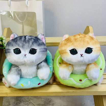 Japanese Mofusand Cute Donut Shark Cat 14cm Plush Doll Hanging Popular Cartoon Kitten Plush Keychain Bag Charm Gift