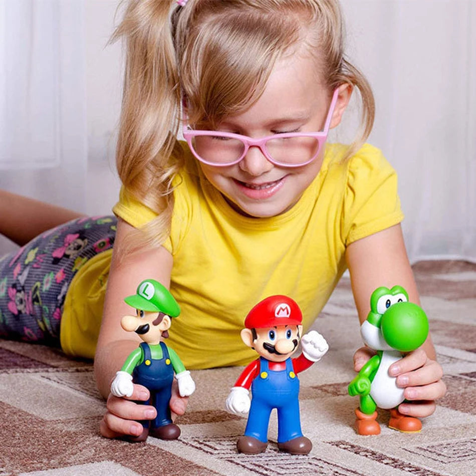 Super Mary Series Action Figure Toys Mario Bros Luigi Yoshi Donkey Kong Wario Anime Model Ornaments Children Birthday Gifts