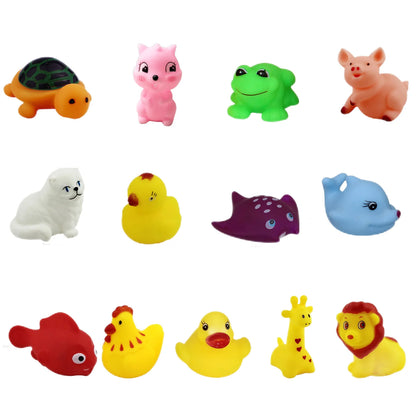 13pcs Animals Pinching Toys Cartoon Squeaky Vocal Animals Toy Funny Gift Kneading Vocalizing Toy Mini Bathtub Water Toys