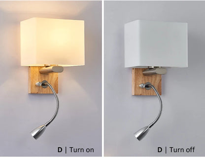 Wooden Wall Light With Oval/Rectangle Fabric Shade Base Switch Hotel Room Bedroom Frosted-glass Wall Sconce 1W Reading Spotlight