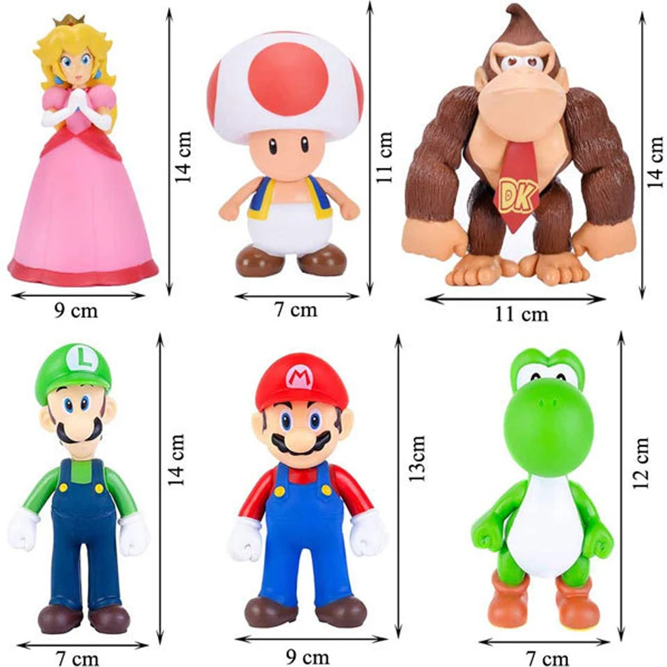 Super Mary Series Action Figure Toys Mario Bros Luigi Yoshi Donkey Kong Wario Anime Model Ornaments Children Birthday Gifts