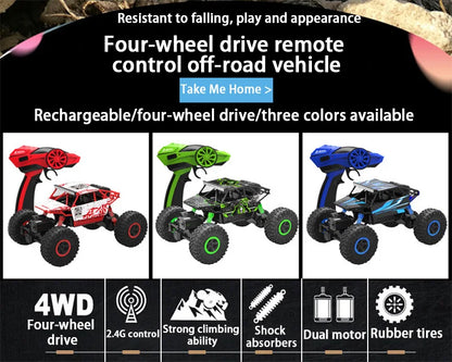 Remote Controlled Monster Truck, 2.4GHz 4WD Off-road RockTracked Vehicle, 1:16 All Terrain Rechargeable Electric Toy  Gifts