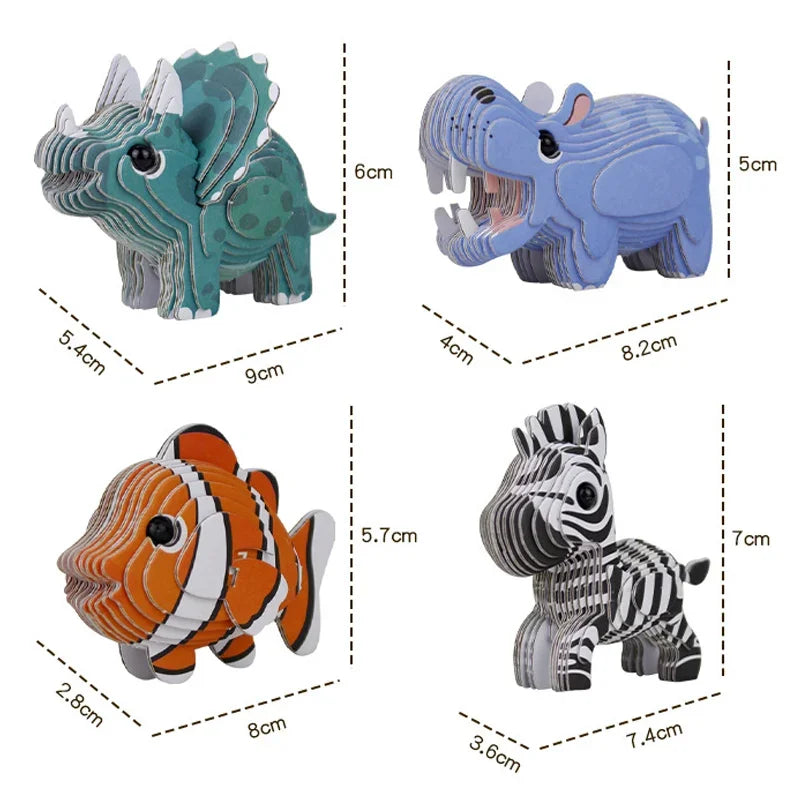 3D Paper Puzzle Animal Model Toy Boxed Dinosaur Giraffe Hippo Shark Spelling Funny Puzzle Fine Movement Training Educational Toy