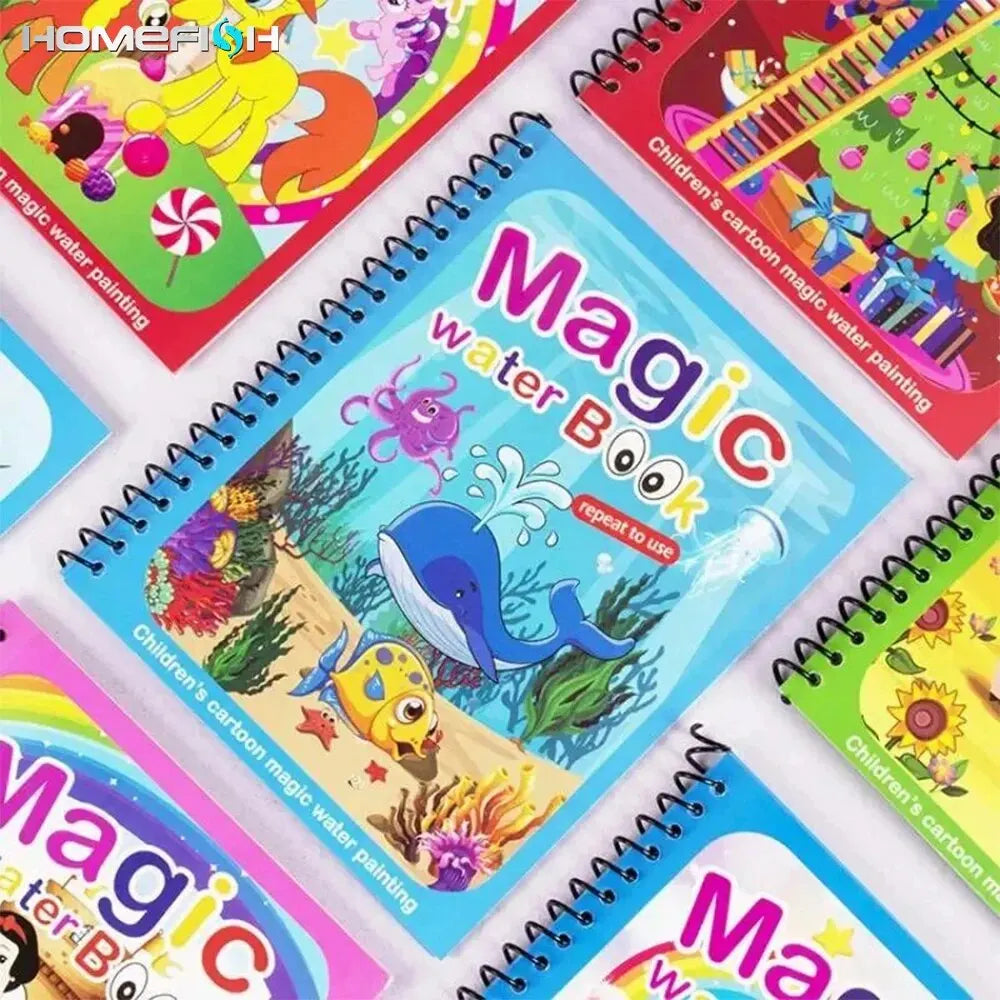 1 Book+1 Pen Reusable Coloring Book Magic Water Painting Book Sensory Early Education Puzzle Drawing Toys