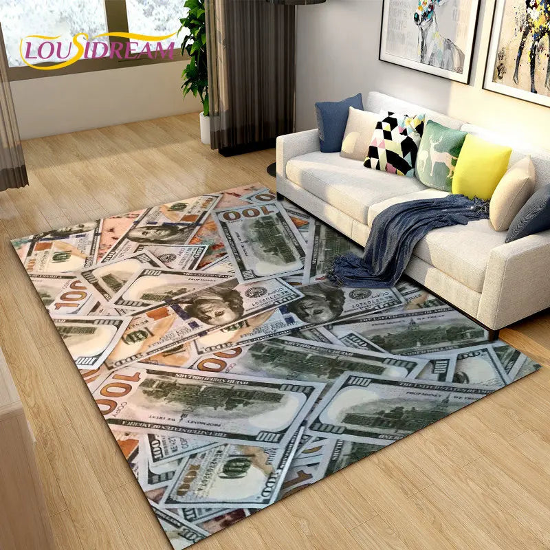 3D Dollar Money Pattern Area Rug,Carpet Rug for Living Room Bedroom Sofa Doormat Kitchen Decoration,Kids Play Non-slip Floor Mat