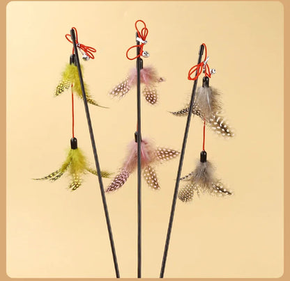 Cat Toy Feather Cats Sticks Cat Toys Interactive Double Feather Toys Cats Teasing Kitten Teaser Stick with Bell Toy Pet Products