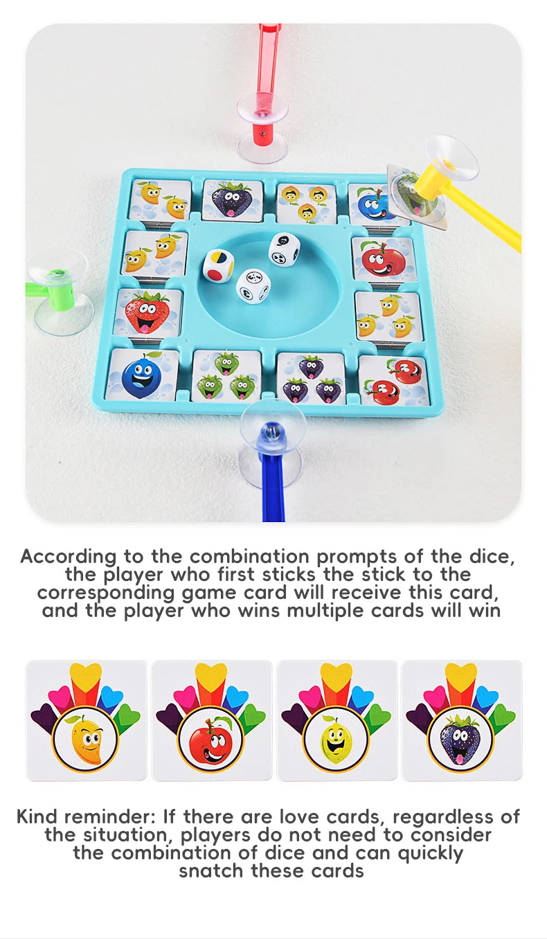 Children Education Learning Toys Fruit Sticking Game Card Dice Board Game Color Shape Cognition Party Competition Game Kids Toys