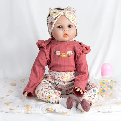 Reborn Baby Dolls Clothes 24inch Red Floral Outfits Accessories 4pcs Set for 22- 24inch Reborn Baby Girl Dolls Newborn Doll