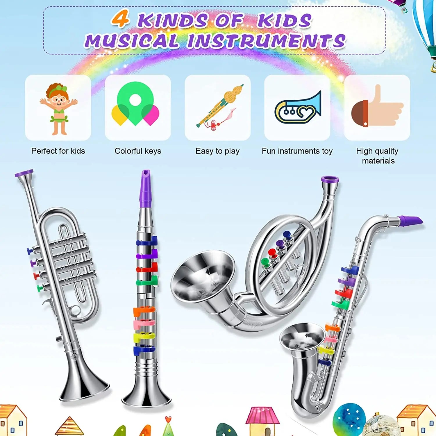 Classical Clarinet Trumpet Saxophone Imitation Musical Instrument Toys Boys Girl Early Education Learning Tool for Kids Children