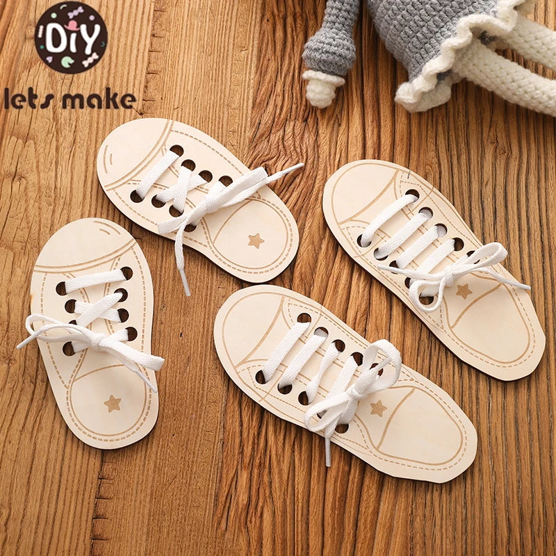 2pc Wooden Lacing Shoe Toy Learn to Tie Laces Creative Threading Educational Toys Practice Tying Shoelaces Boards Montessori Toy