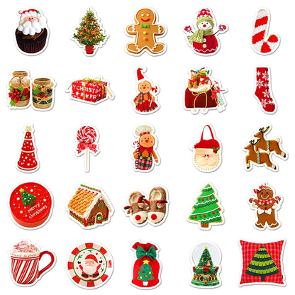 50pcs Christmas Stickers Cute Cartoon DIY Scrapbooking Gift Decals PVC Waterproof Sticker For Laptop Phone Funny Toy Decal