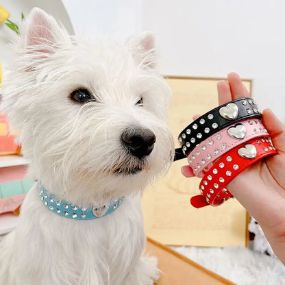 Heart Rhinestone PU Leather Collar