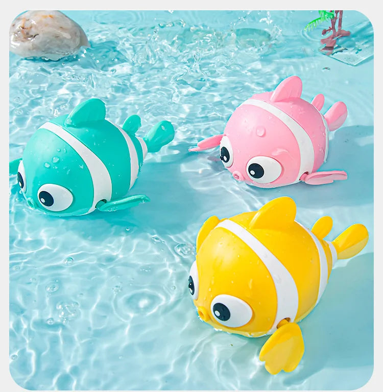 Baby Bath Toys Cute Swimming Fish Cartoon Animal Floating Wind Up Toys Water Game Classic Clockwork Toys For Toddlers