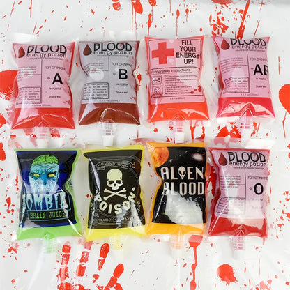 5pcs Creative Halloween Blood Drink Bag 250ml PET Food Bags Juice Bag Zombie Vampire Plasma Cosplay Props Halloween Decor Props