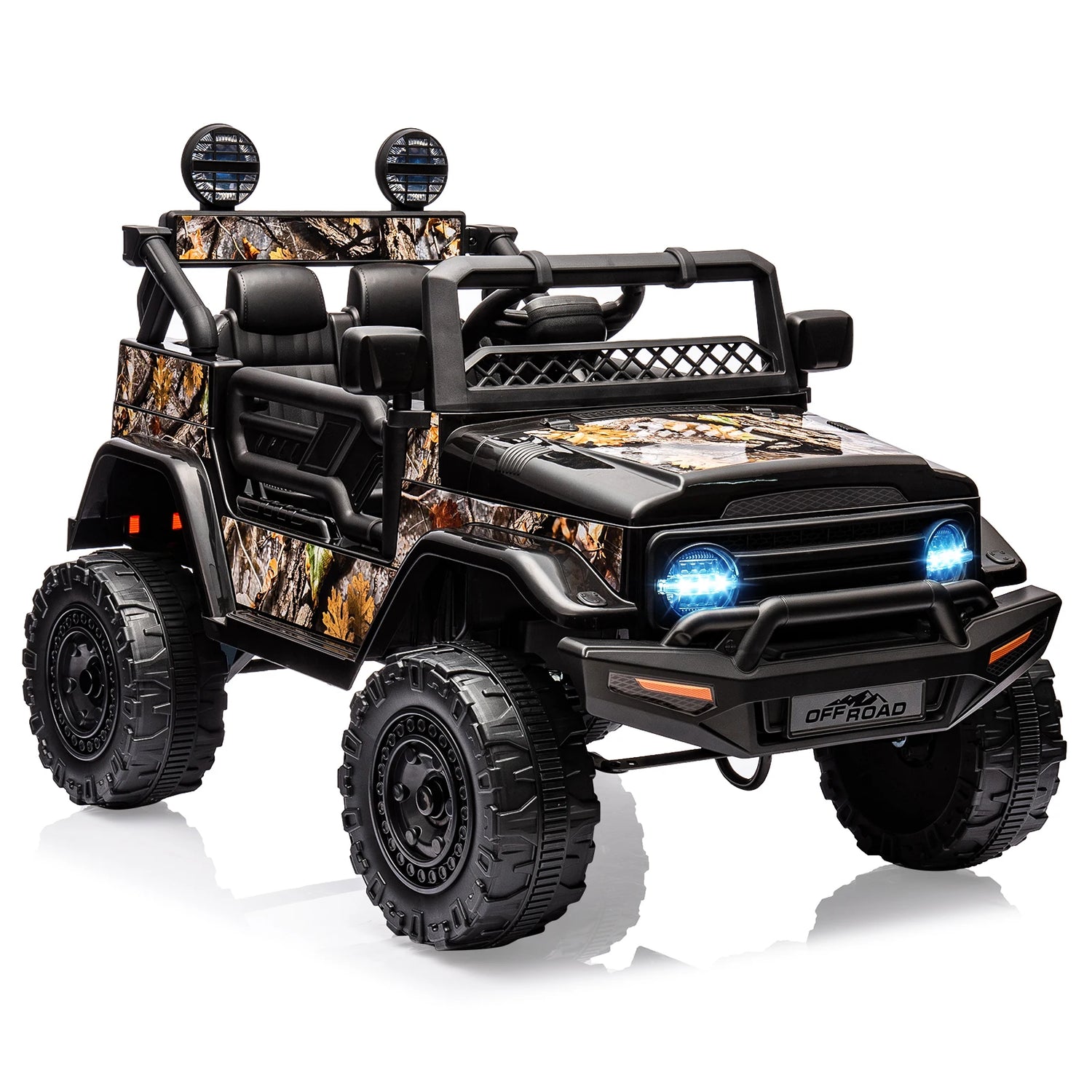 Electric Car For Kids, 12V Ride On Truck Car with Remote Control Spring Suspension, LED Lights, Music, 3 Speeds, Vehicle Toy Car