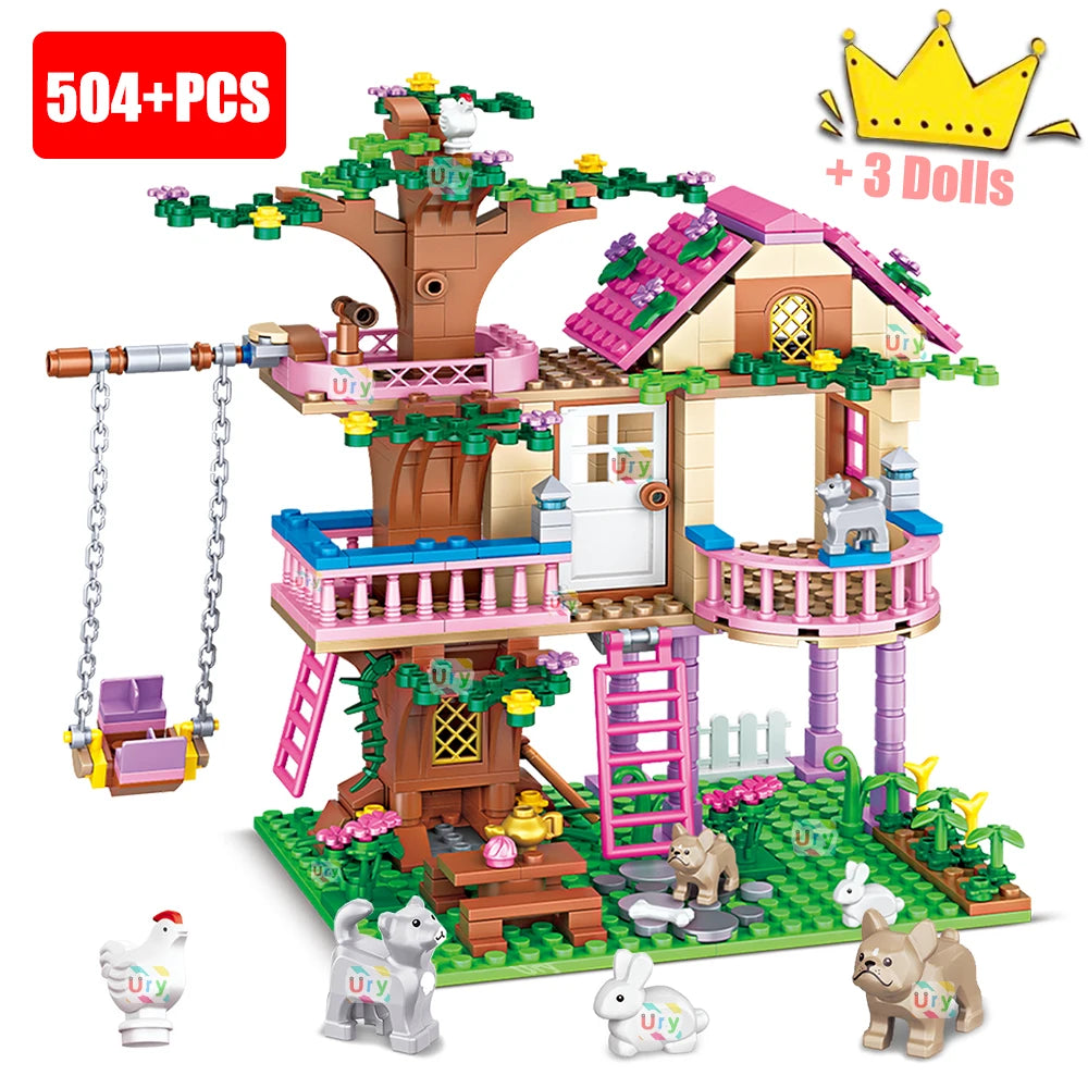 Friends City Tree House Summer Holiday Villa Castle Building Blocks Sets Figures Garden DIY Toys for Kids Girl Birthday Gift