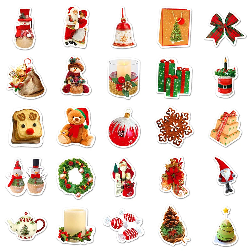 50pcs Christmas Stickers Cute Cartoon DIY Scrapbooking Gift Decals PVC Waterproof Sticker For Laptop Phone Funny Toy Decal