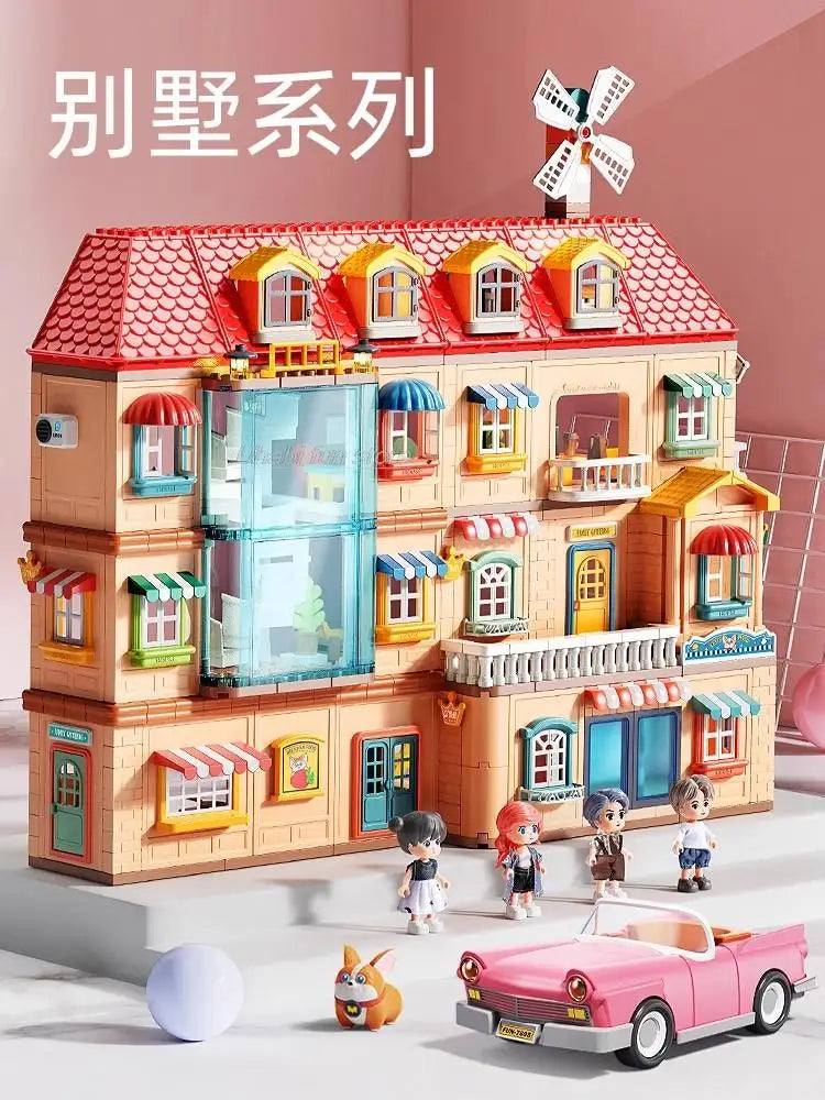 Big Building Block Accessories Compatible Duplos Houses Villas Construction Gear Rotate Connection Children Assembly Parts Toys