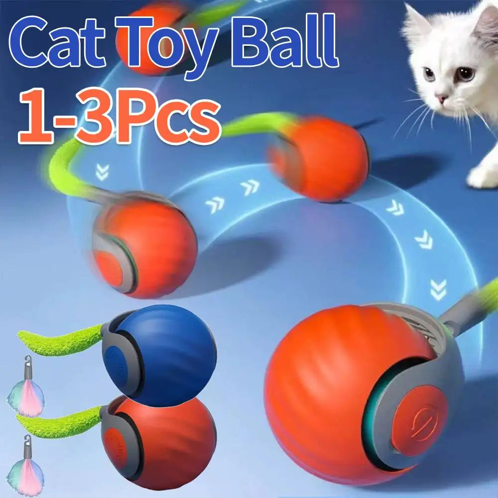 1-3Pcs Automatic Moving Cat Toy Ball Smart Cat Toys 2-Speed Adjustment Speedy Tail Cat Toy with Replacement Tail Cat Supplies