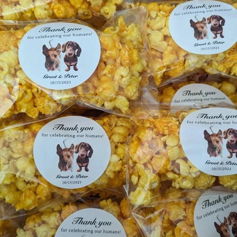 Personalized Wedding Stickers and Treat Bags, Doggie Goodie Bag, Pet Photo Favor, Custom Text, 50Pcs