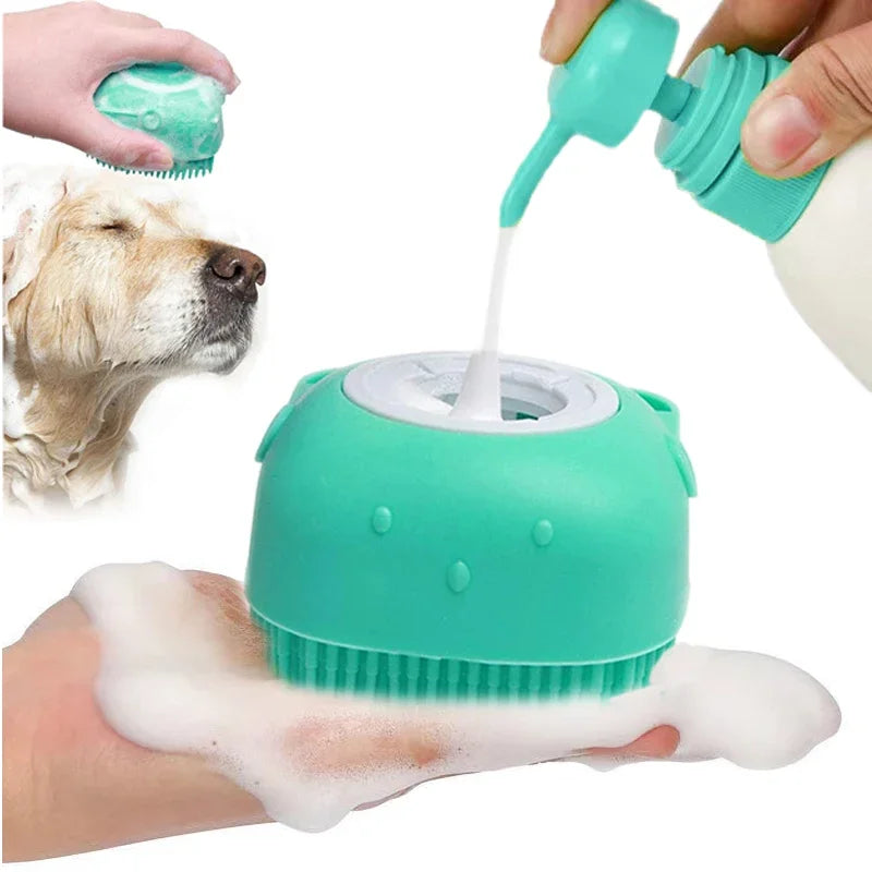 Soft Safe Silicone Dog Cat Bath Brush with Shampoo Box Pet Bathroom Massage Gloves Dog Cat Cleaning Grooming Tools Pet Supplies