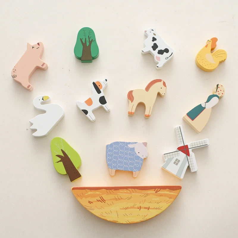 Wooden Montessori Toy Simulation Farm Animals Toys for Children Poultry Cow Pig Dog Chicken Model Educational Toy Christmas Gift