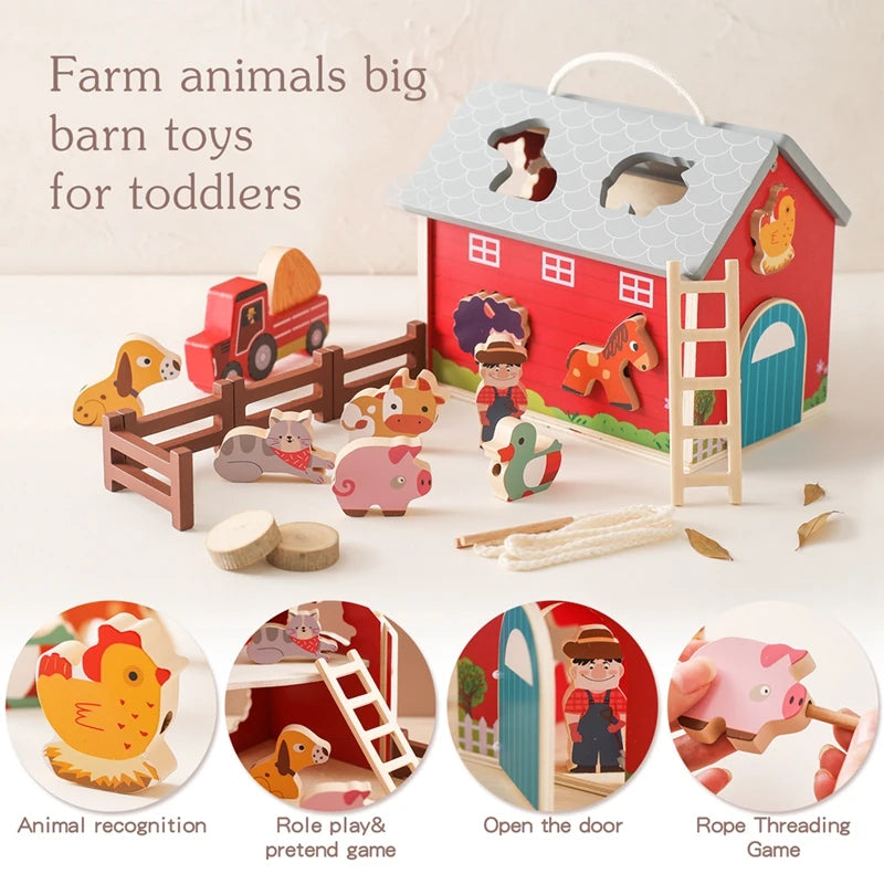 Wooden Montessori Toy Simulation Farm Animals Toys for Children Poultry Cow Pig Dog Chicken Model Educational Toy Christmas Gift