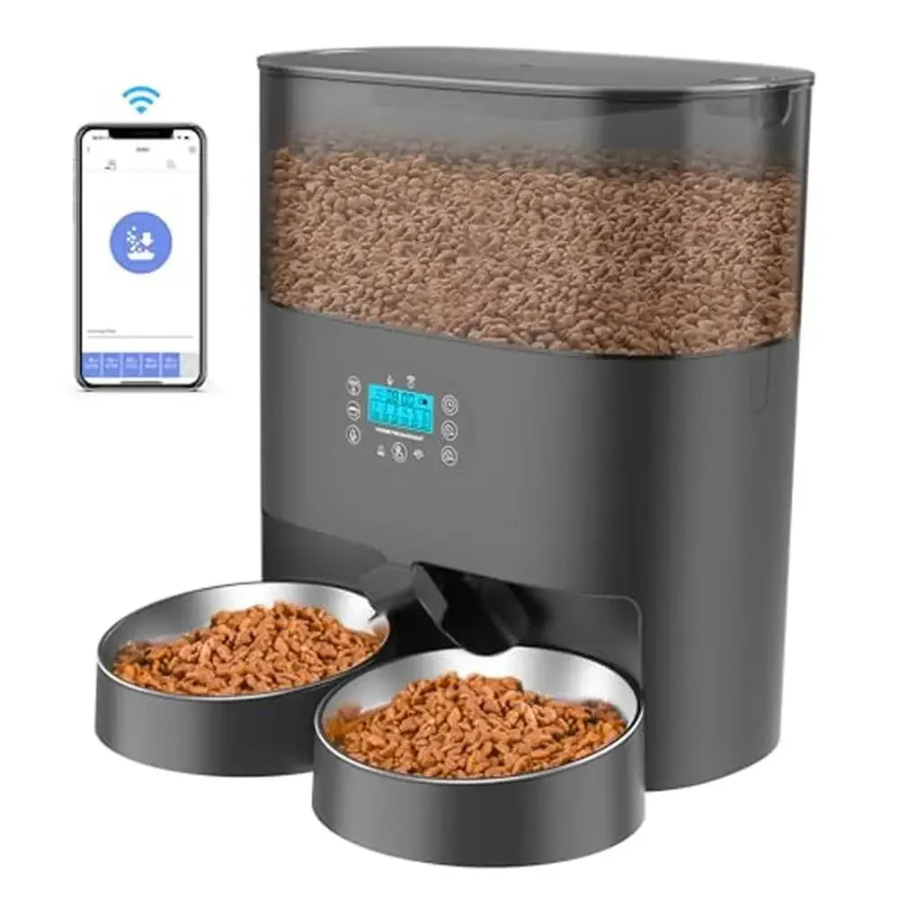 6L Automatic Pet Feeder 2 Cats 2.4G WiFi Smart Feed Dispenser Timer Cats & Dogs 1-6 Meals per Day 24 Portions 2.2KG Food Storage