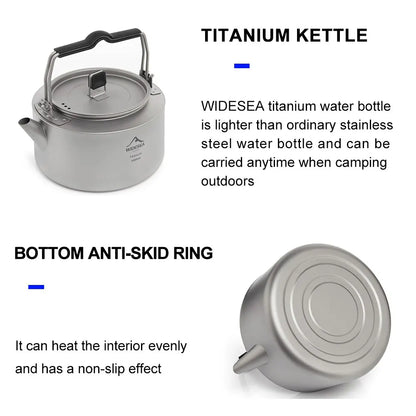 Widesea Camping Titanium Kettle Outdoor Tea Coffee Kettle Tableware Pot Supplies Tourist Dishes Hiking Cooking Equipment