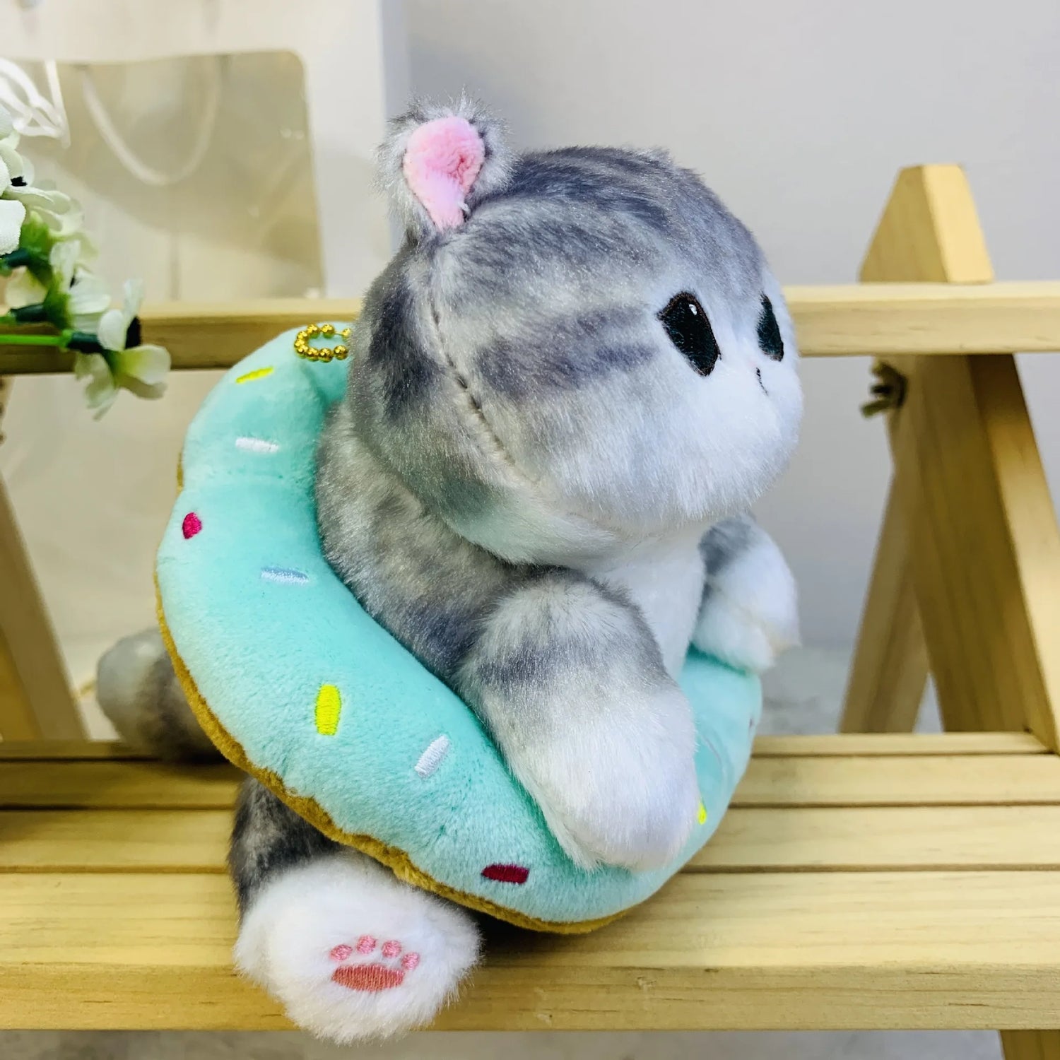 Japanese Mofusand Cute Donut Shark Cat 14cm Plush Doll Hanging Popular Cartoon Kitten Plush Keychain Bag Charm Gift