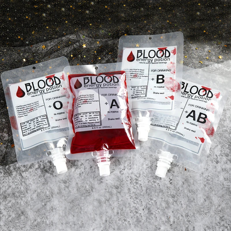 5pcs Creative Halloween Blood Drink Bag 250ml PET Food Bags Juice Bag Zombie Vampire Plasma Cosplay Props Halloween Decor Props