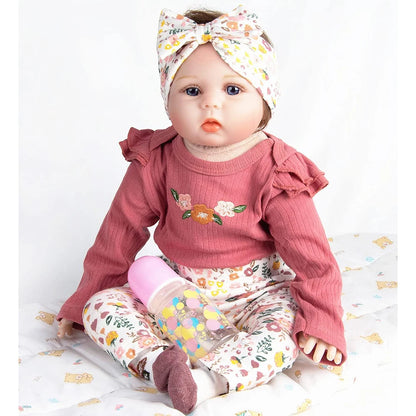 Reborn Baby Dolls Clothes 24inch Red Floral Outfits Accessories 4pcs Set for 22- 24inch Reborn Baby Girl Dolls Newborn Doll