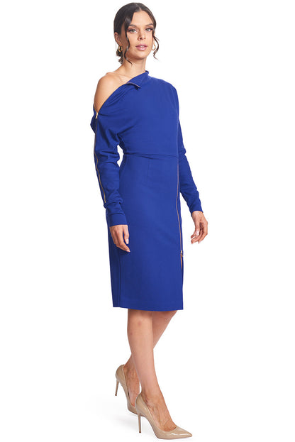 Josefa Convertible Midi - Royal Blue Versatile Dress with Gold Zippers